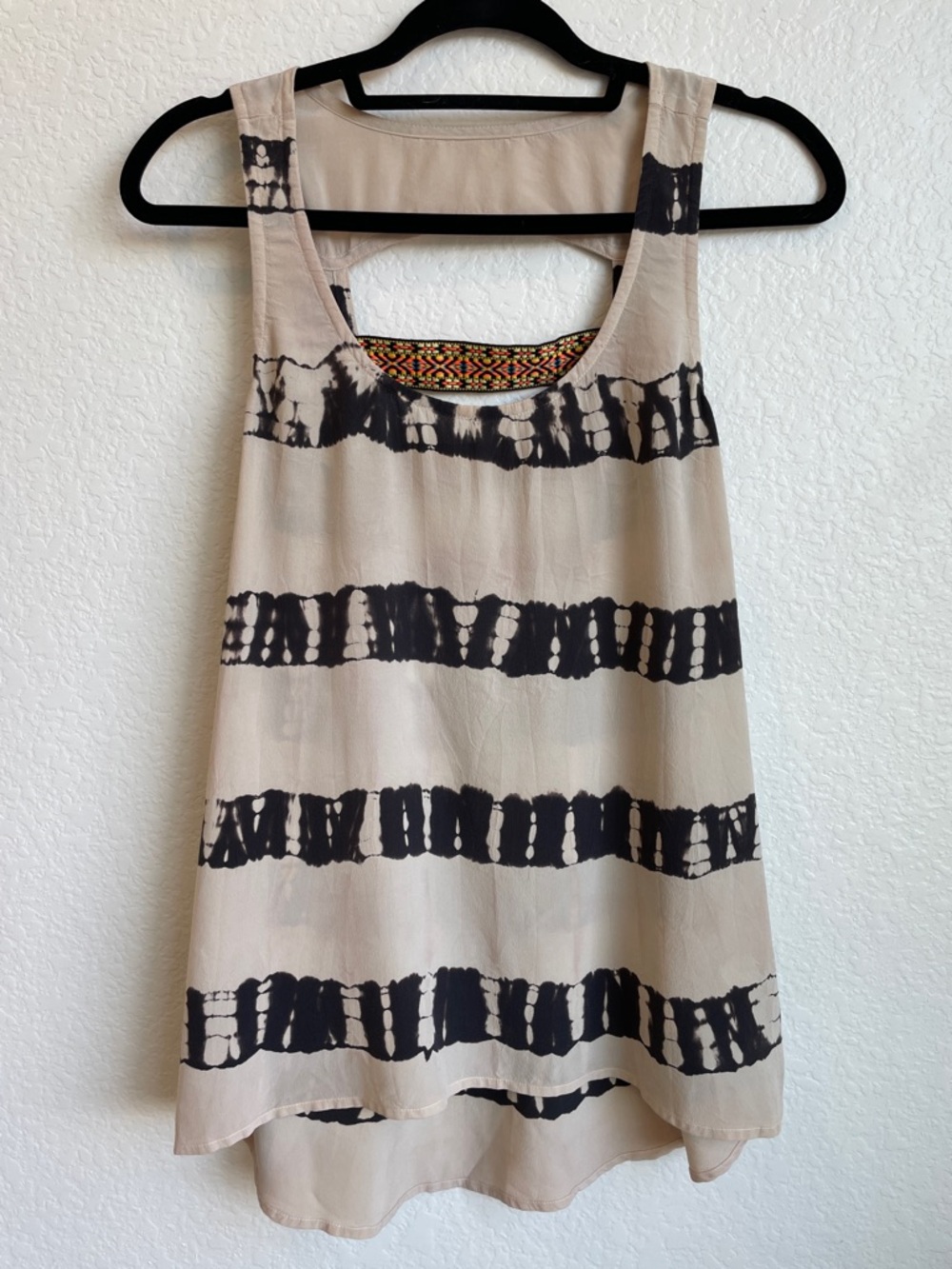 Gypsy 05 Cream Silk Top with Black Tie-Dye Accent • Small